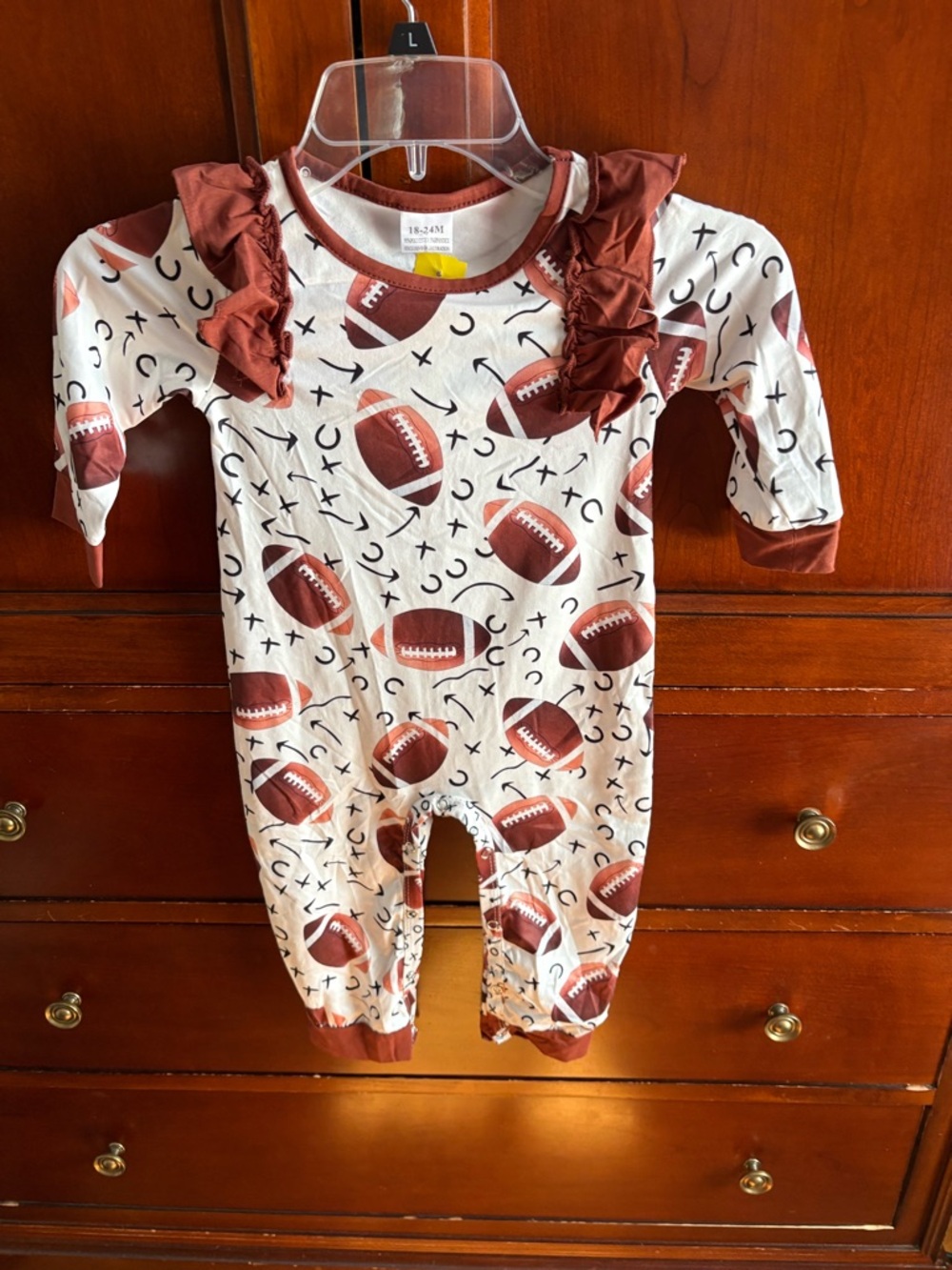 New Rylee Faith layette Football Print for baby girls